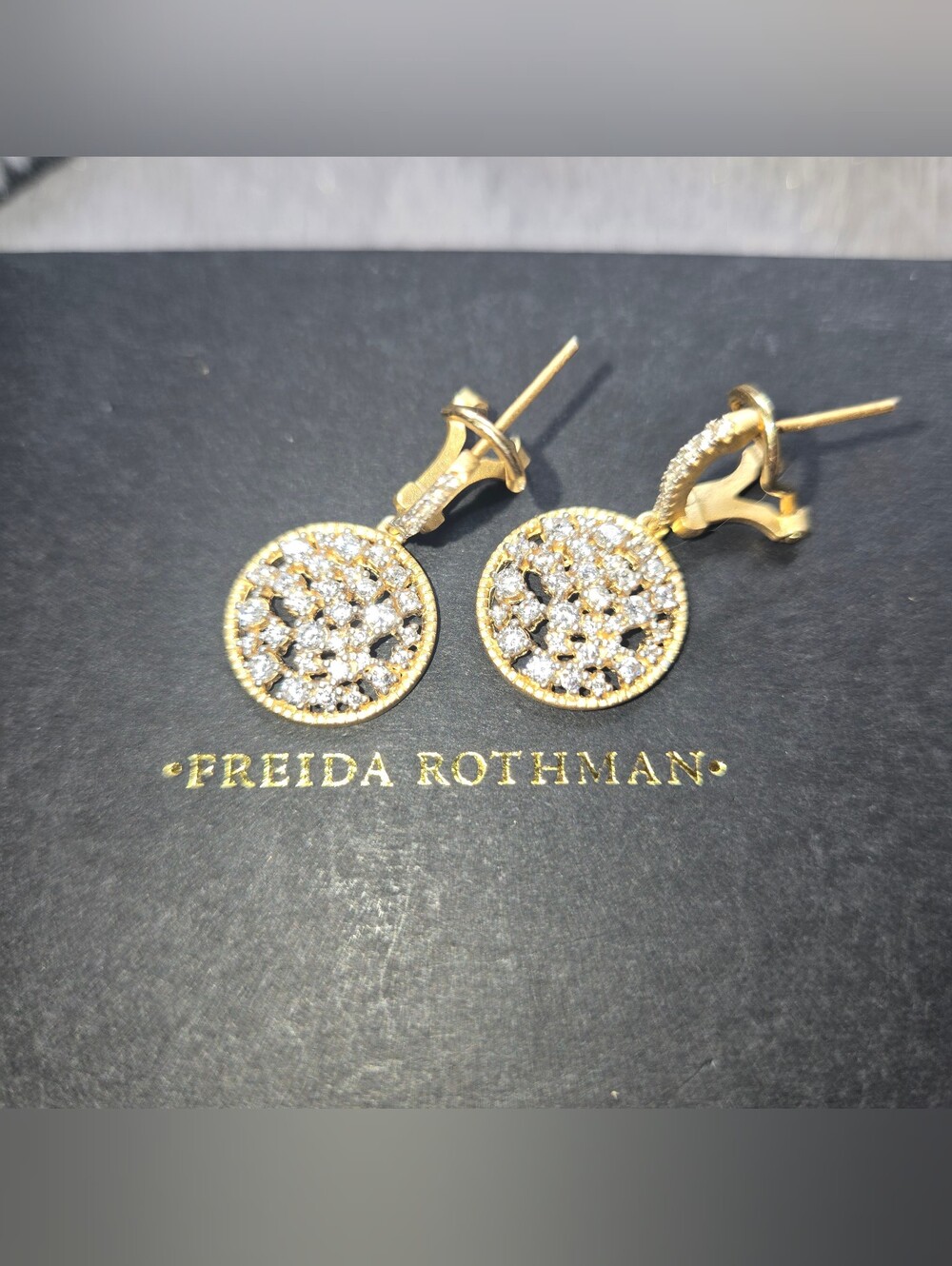 Freida Rothman Pave CZ Round Drop Earrings - 14k Gold Over Sterling